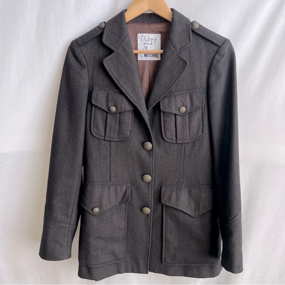 Cheap and Chic by Moschino Military Style Dark Brown Wool Blend Blazer. Size 8 - Picture 1 of 16